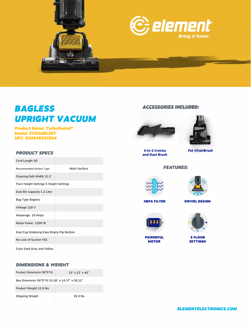 Página 1 del manual Ficha técnica Element EV02AB12GY