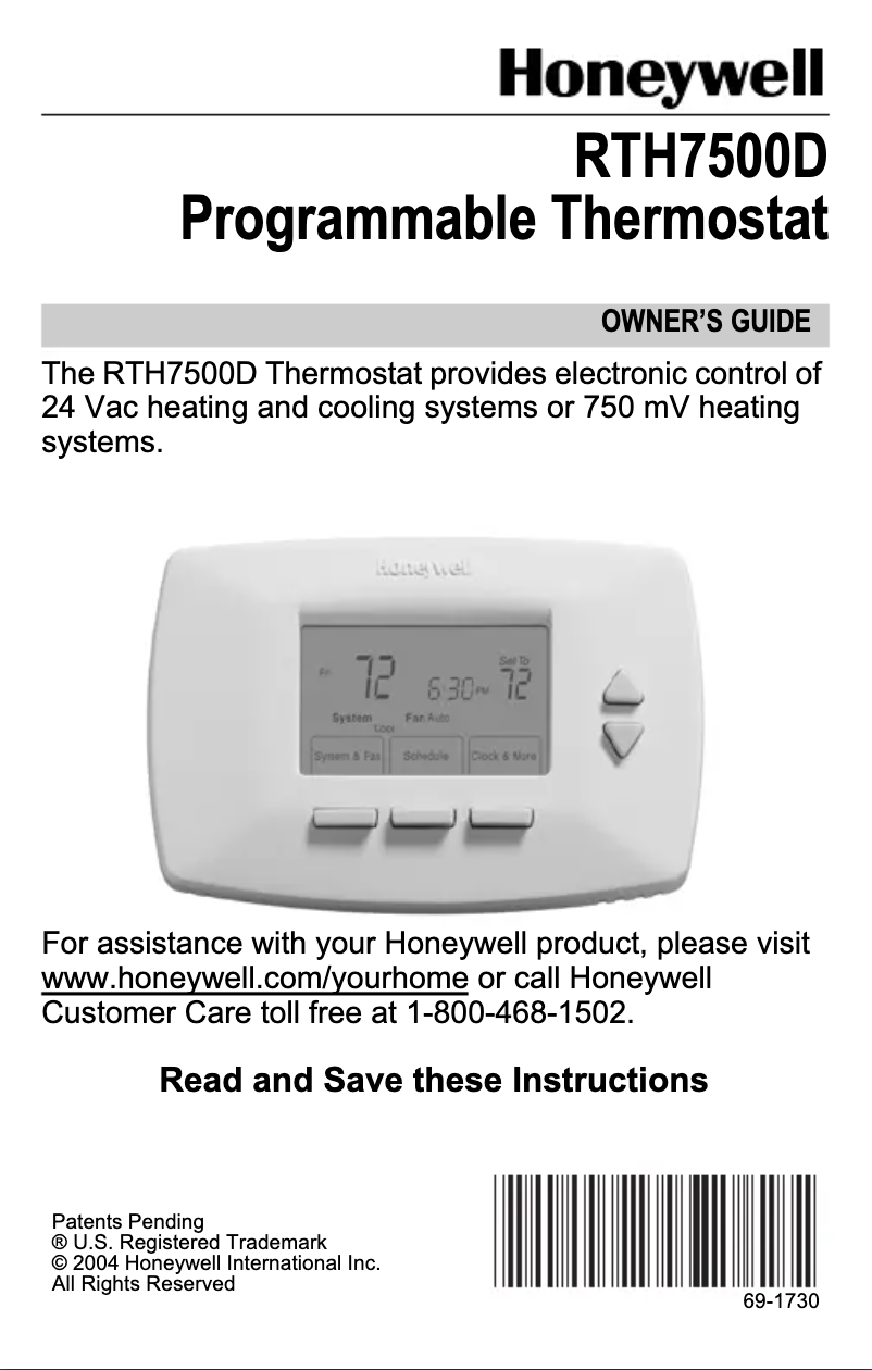 Imagen de la primera página del manual del dispositivo Vision - RTH7500D