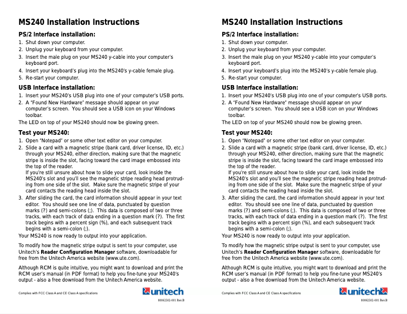 Página 1 del manual Manual de usuario Unitech MS241