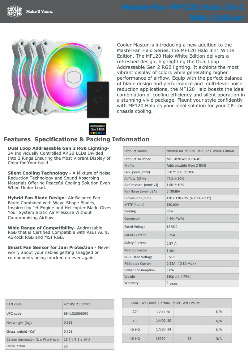 Imagen de la primera página del manual del dispositivo MasterFan MF120 Halo