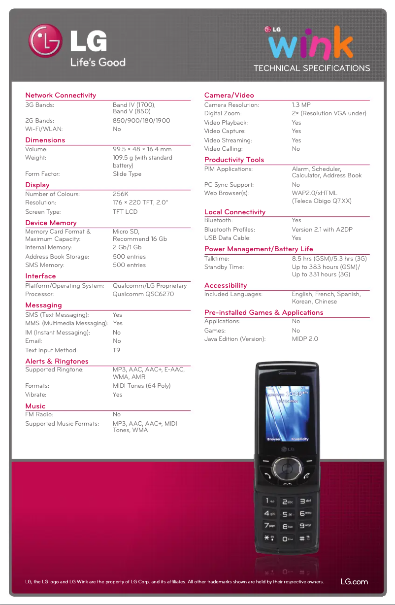 Página nº 1 - Ficha técnica LG GU297