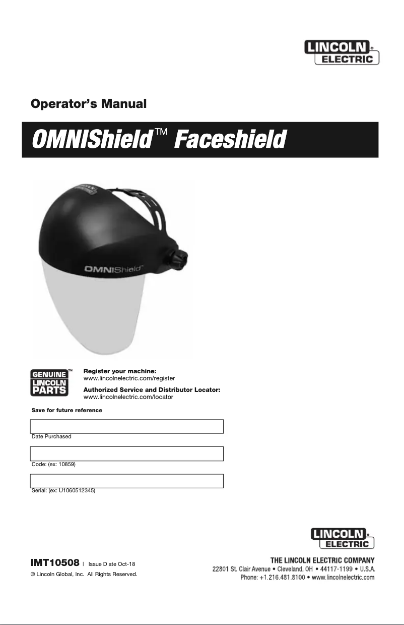 Página nº 1 - Manual de usuario Lincoln Electric OMNIShield Faceshield