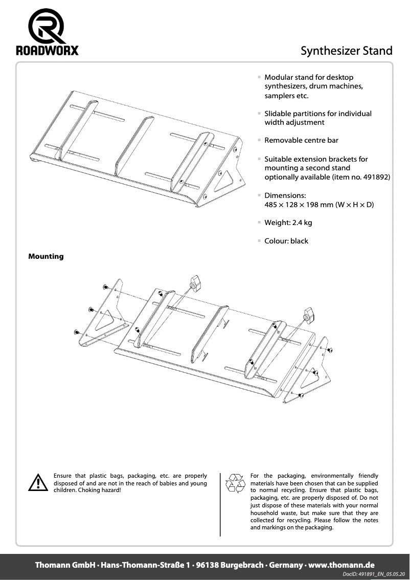 Imagen de la primera página del manual del dispositivo Synthesizer Stand