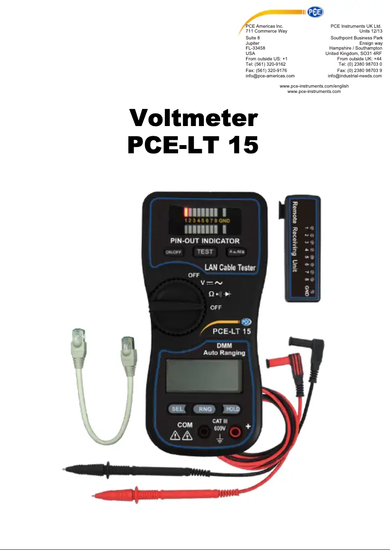 Imagen de la primera página del manual del dispositivo PCE-LT 15
