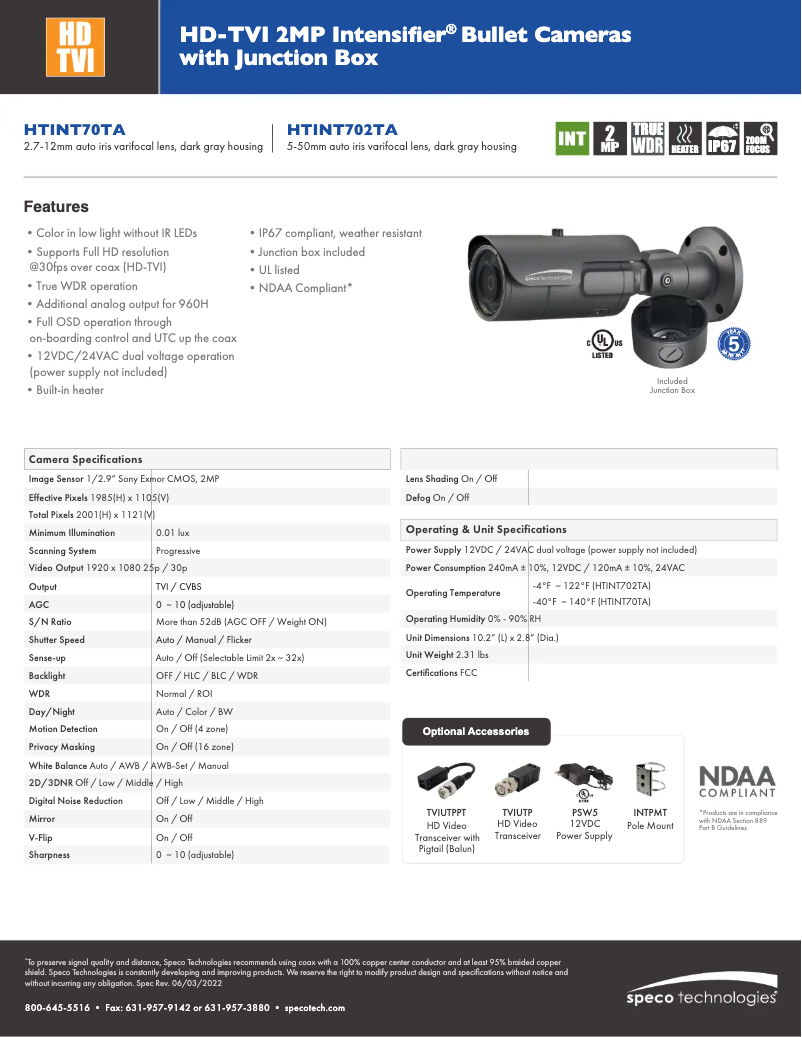 Página nº 1 - Ficha técnica Speco Technologies HTINT70TA