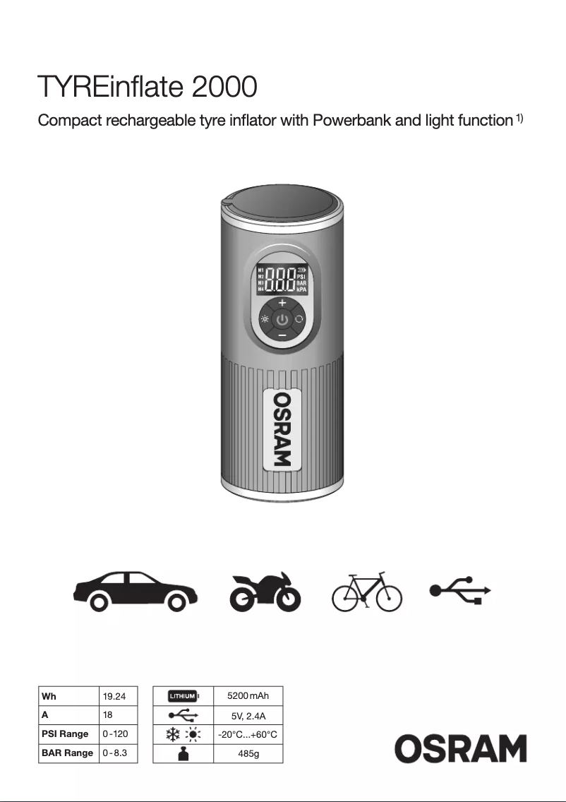 Imagen de la primera página del manual del dispositivo TYREinflate 200