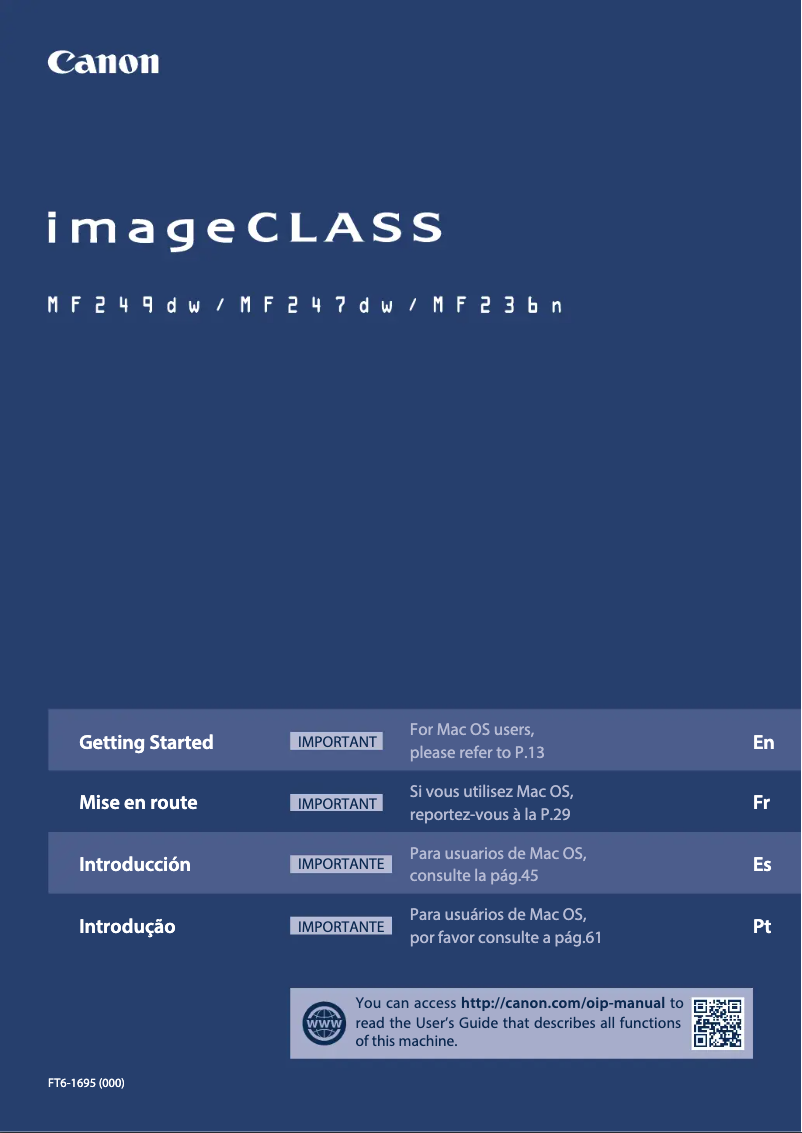 Imagen de la primera página del manual del dispositivo imageCLASS MF249dw