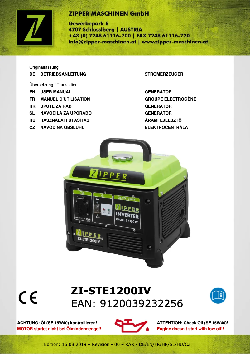 Página 1 del manual Manual de usuario Zipper ZI-STE1200IV