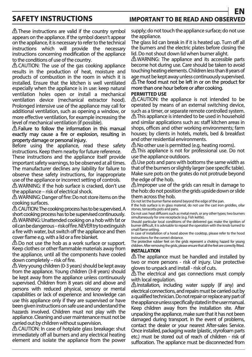 Imagen de la primera página del manual del dispositivo THP 641 W/IX/I