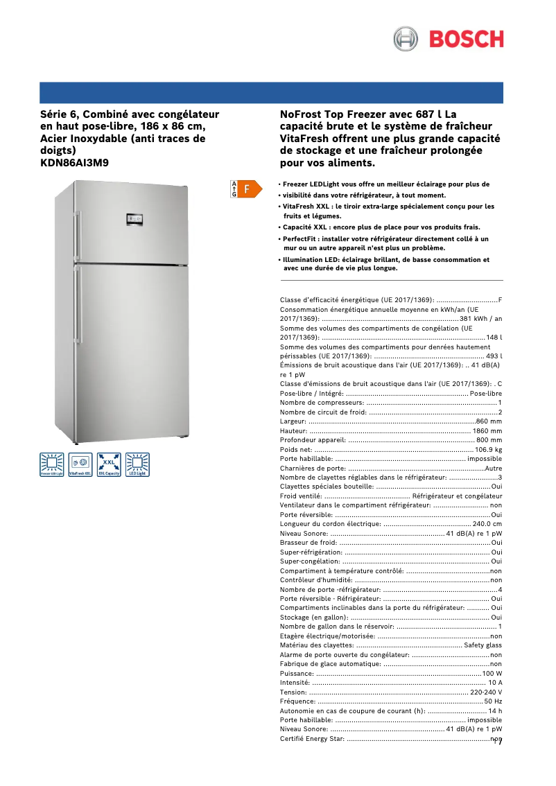 Página 1 del manual Ficha técnica Bosch KDN86AI3M9