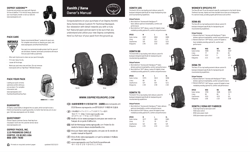 Página 1 del manual Manual de usuario Osprey Xena 70