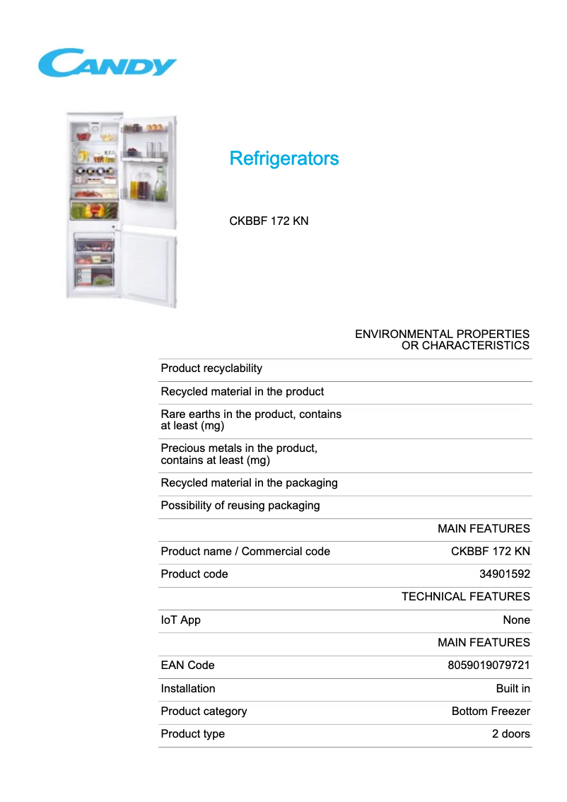 Imagen de la primera página del manual del dispositivo CKBBF 172 KN