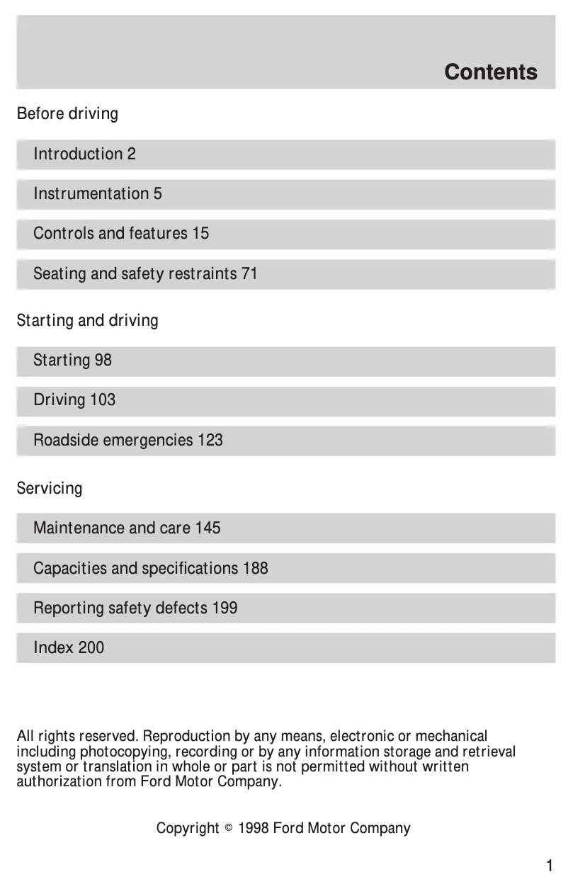 Página 1 del manual Manual de instrucciones Ford E-250 (1999)