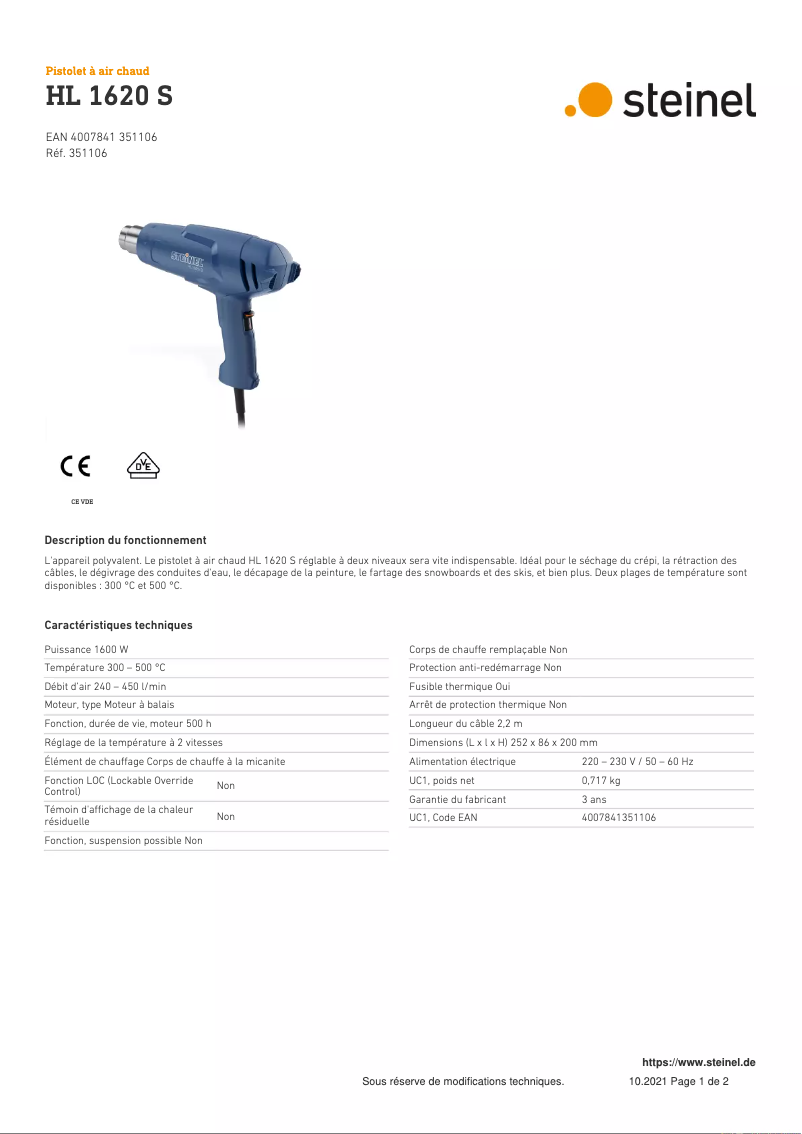 Página nº 1 - Ficha técnica Steinel HL 1620 S