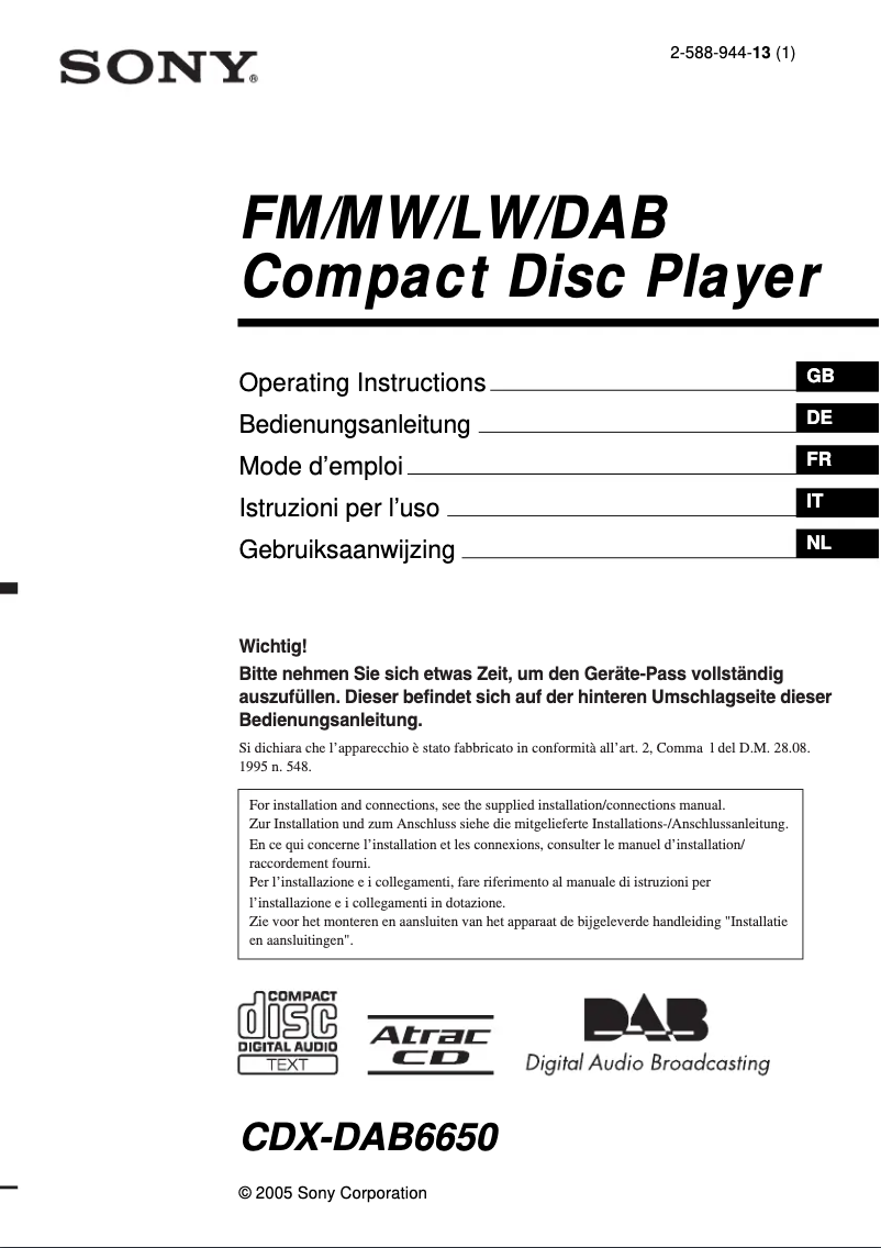 Página 1 del manual Manual de instrucciones Sony CDX-DAB6650