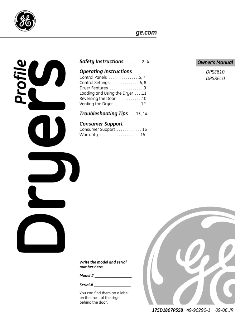 Página 1 del manual Manual de uso y mantenimiento GE Profile DPSE810GGWT