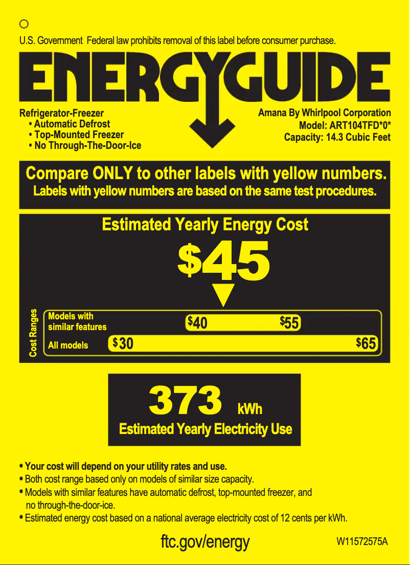 Página 1 del manual Etiqueta energética Amana ART104TFDB