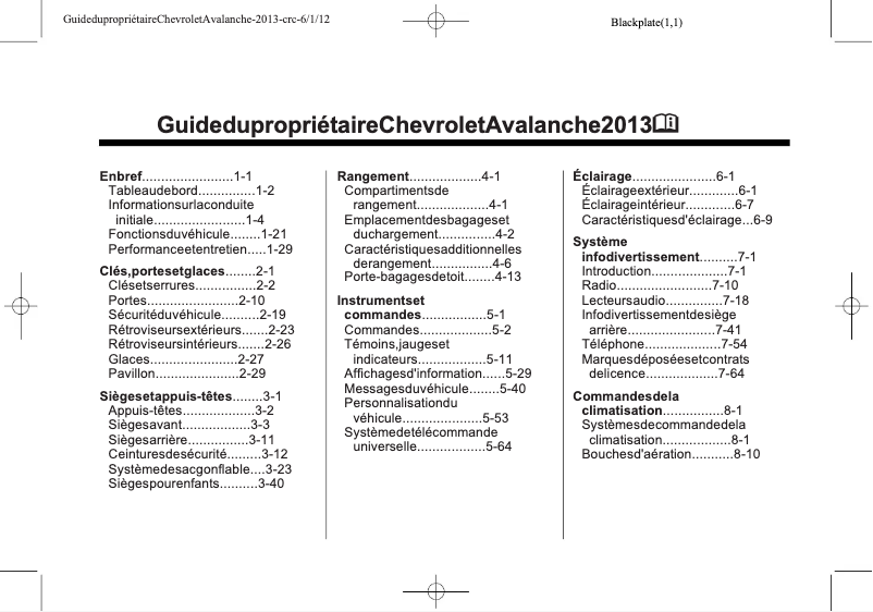 Página 1 del manual Manual de usuario Chevrolet Avalanche (2013)