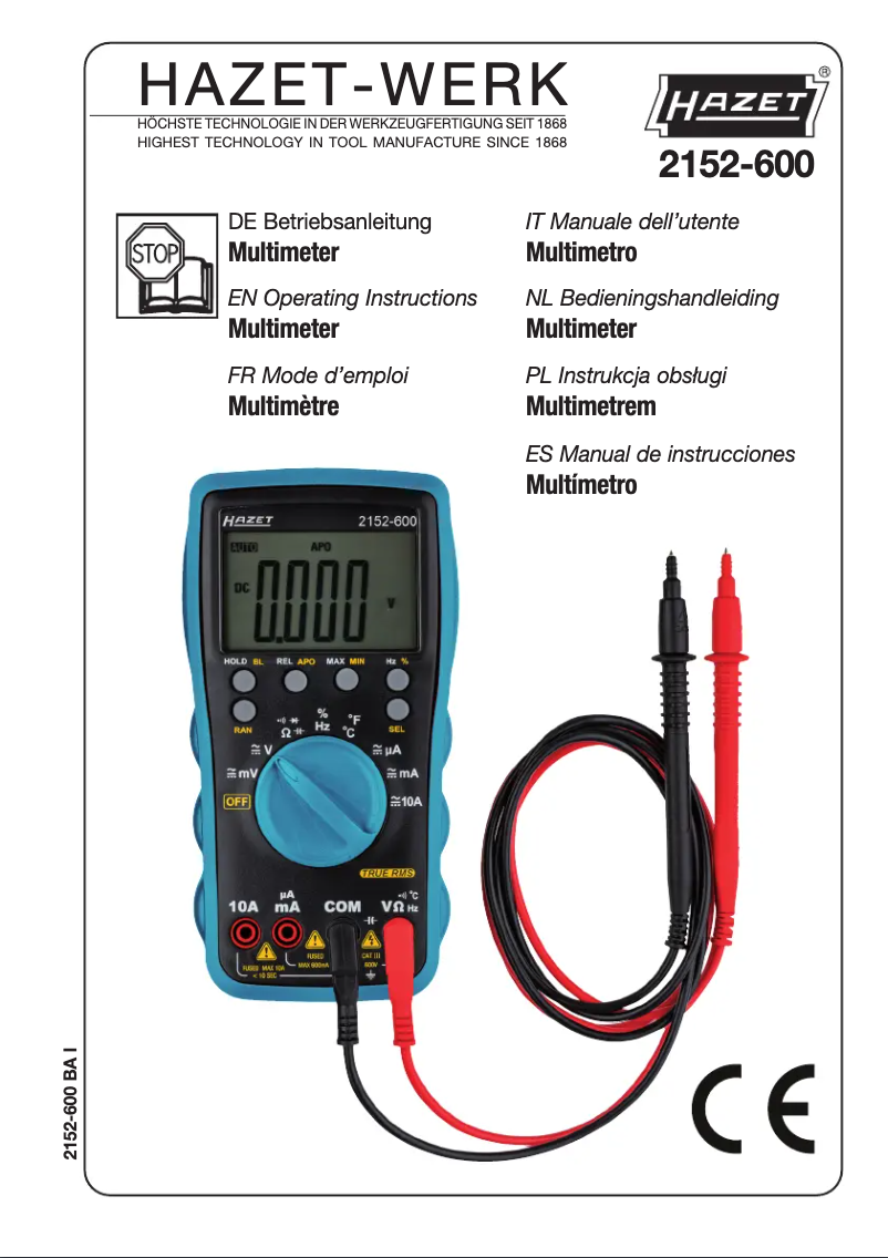 Imagen de la primera página del manual del dispositivo 2152-600