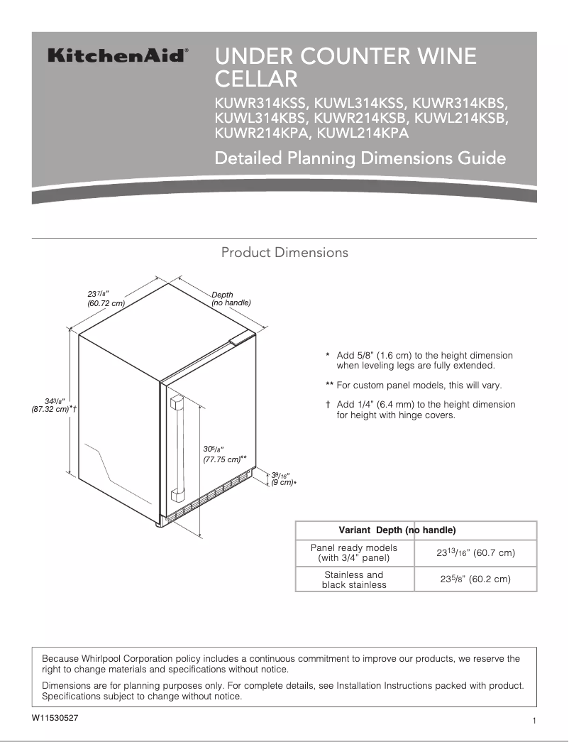 Página nº 1 - Dibujo técnico KitchenAid KUWL314KBS