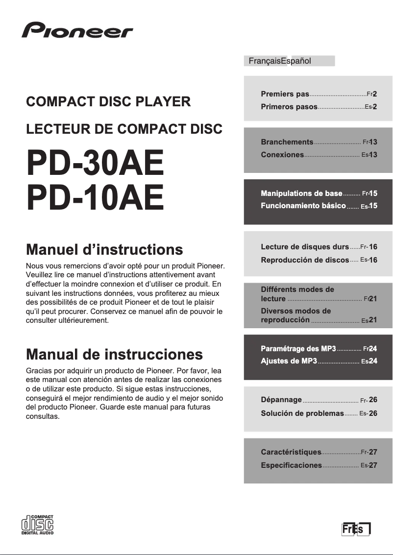 Imagen de la primera página del manual del dispositivo PD-10AE