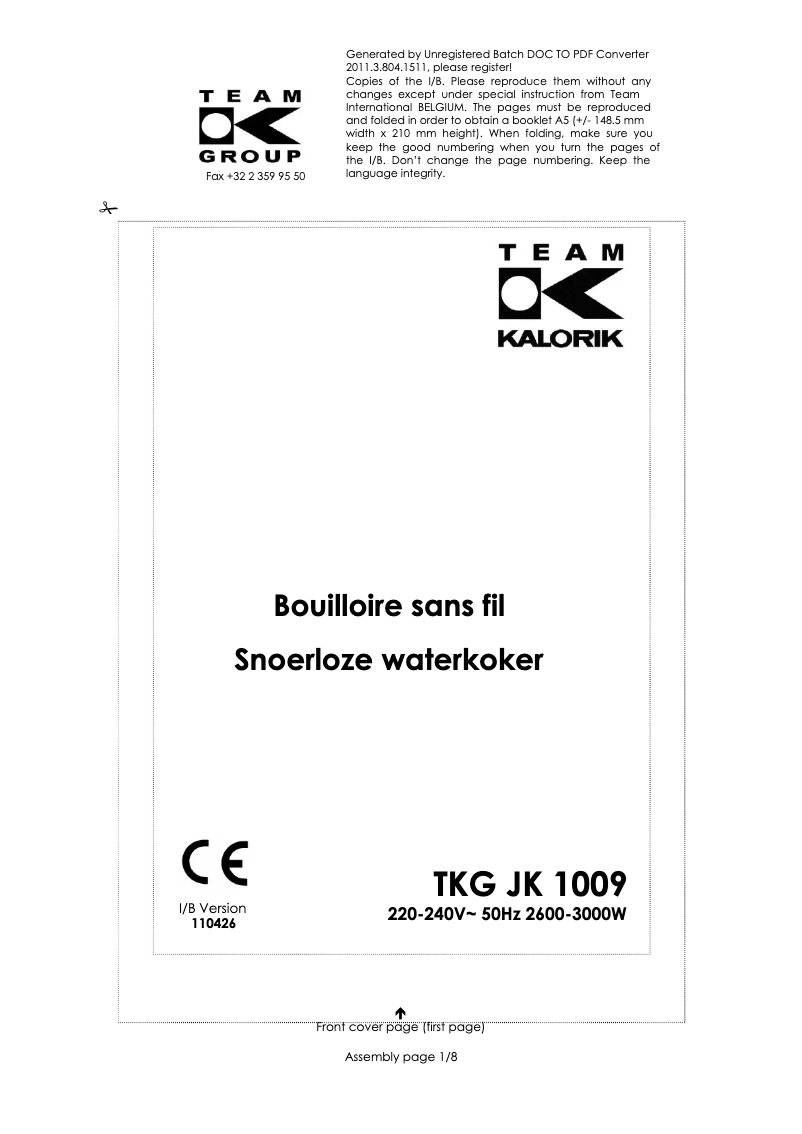 Página nº 1 - Manual de usuario Kalorik TKG JK 1009