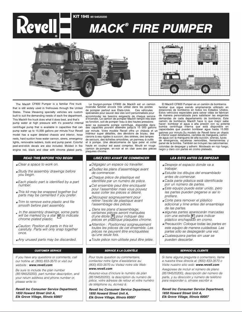Imagen de la primera página del manual del dispositivo Mack Fire Pumper