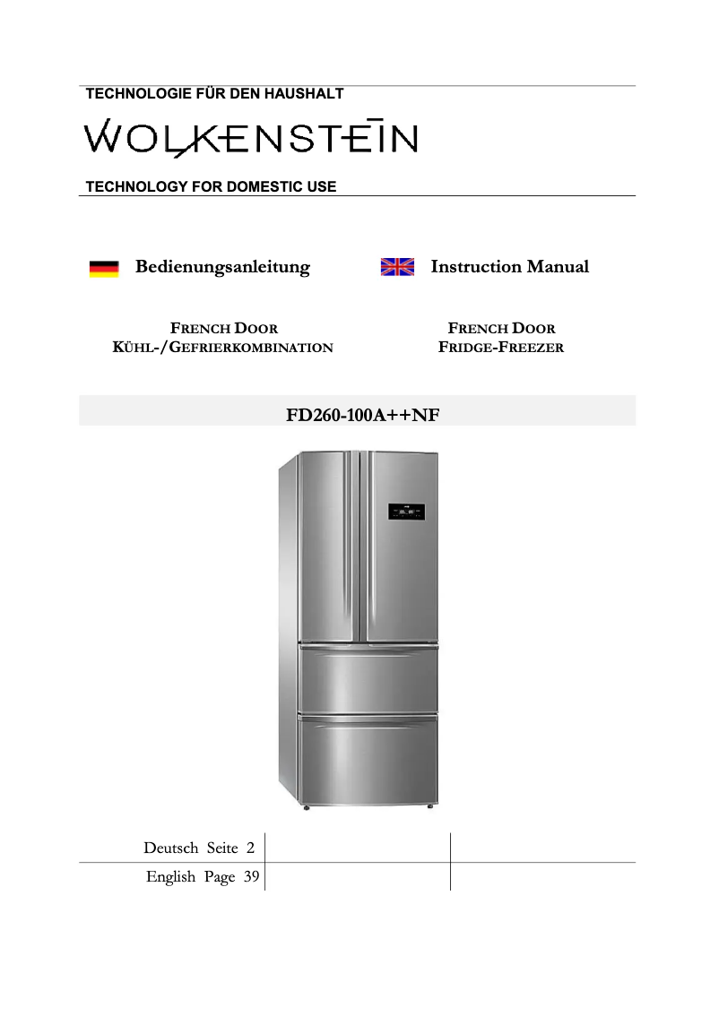Imagen de la primera página del manual del dispositivo FD 260-100 A++ NF