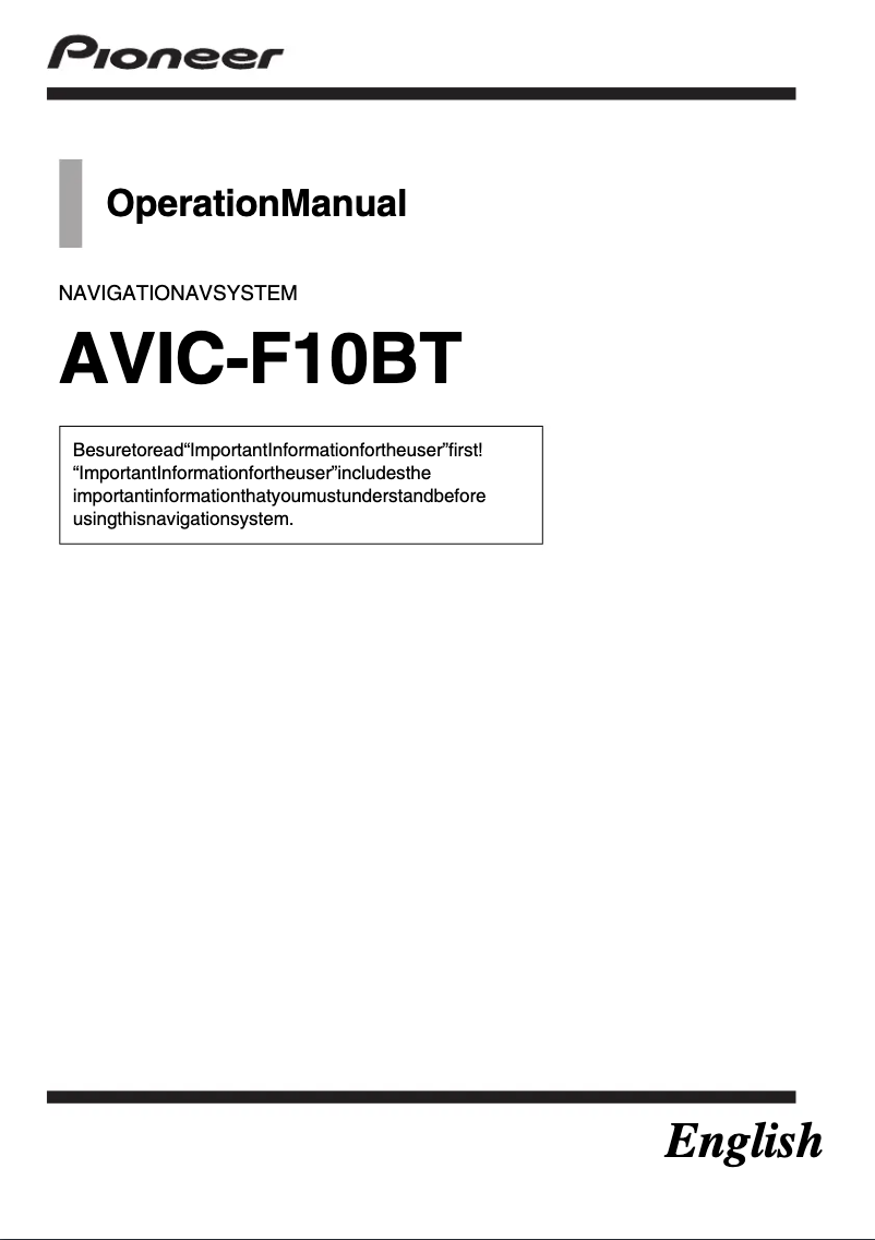 Imagen de la primera página del manual del dispositivo AVIC-F10BT