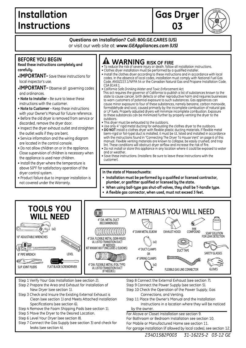 Página 1 del manual Guía de instalación GE GTDP350GMWS