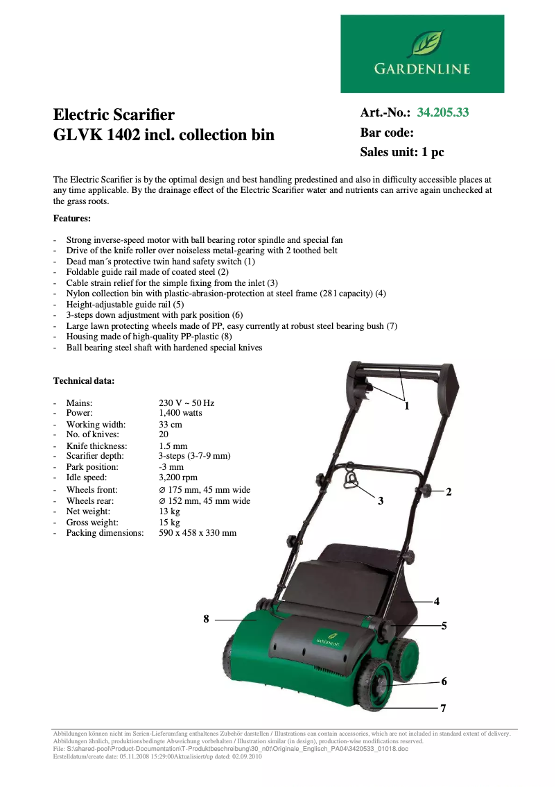 Imagen de la primera página del manual del dispositivo GLVK 1402