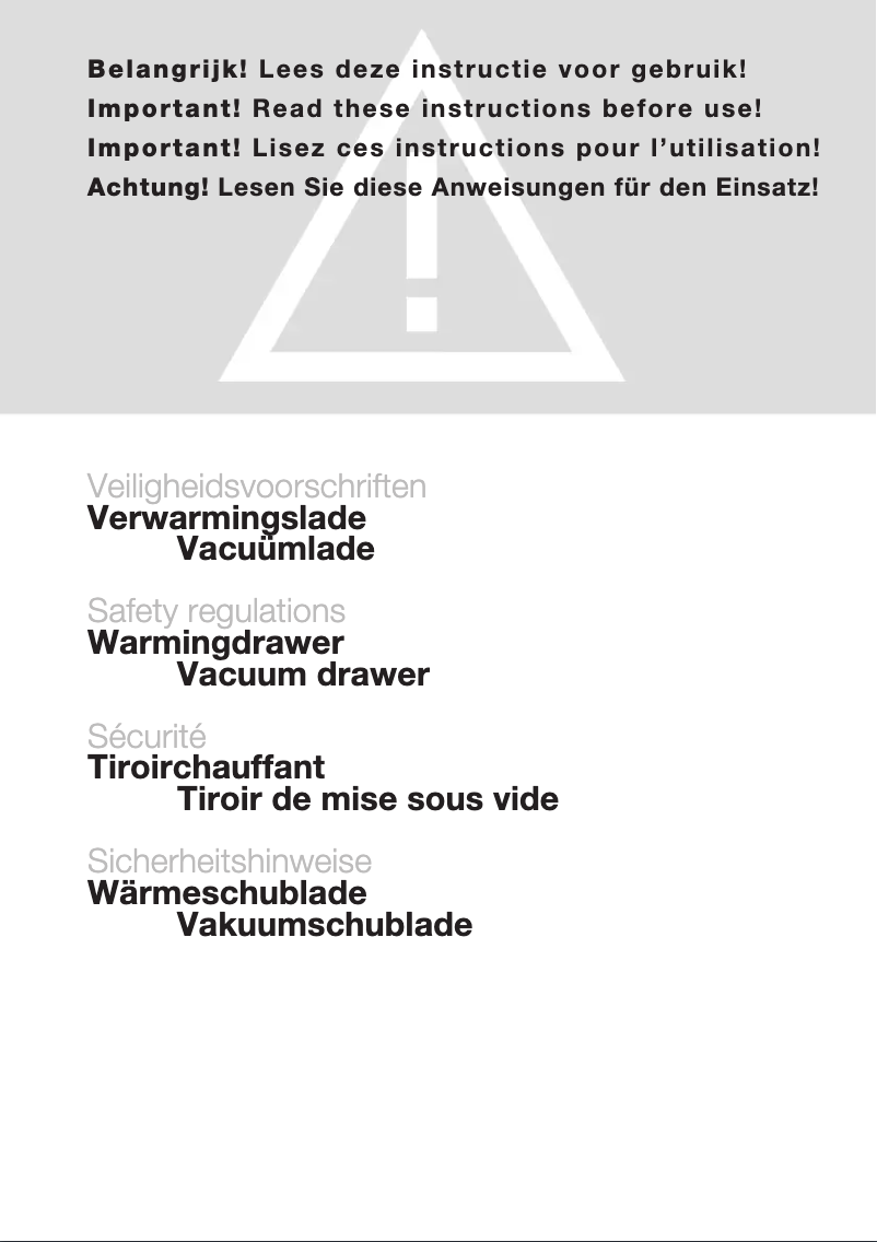 Página 1 del manual Instrucciones de seguridad Atag BD1511B