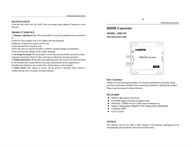 Imagen de la primera página del manual del dispositivo SDH-T01