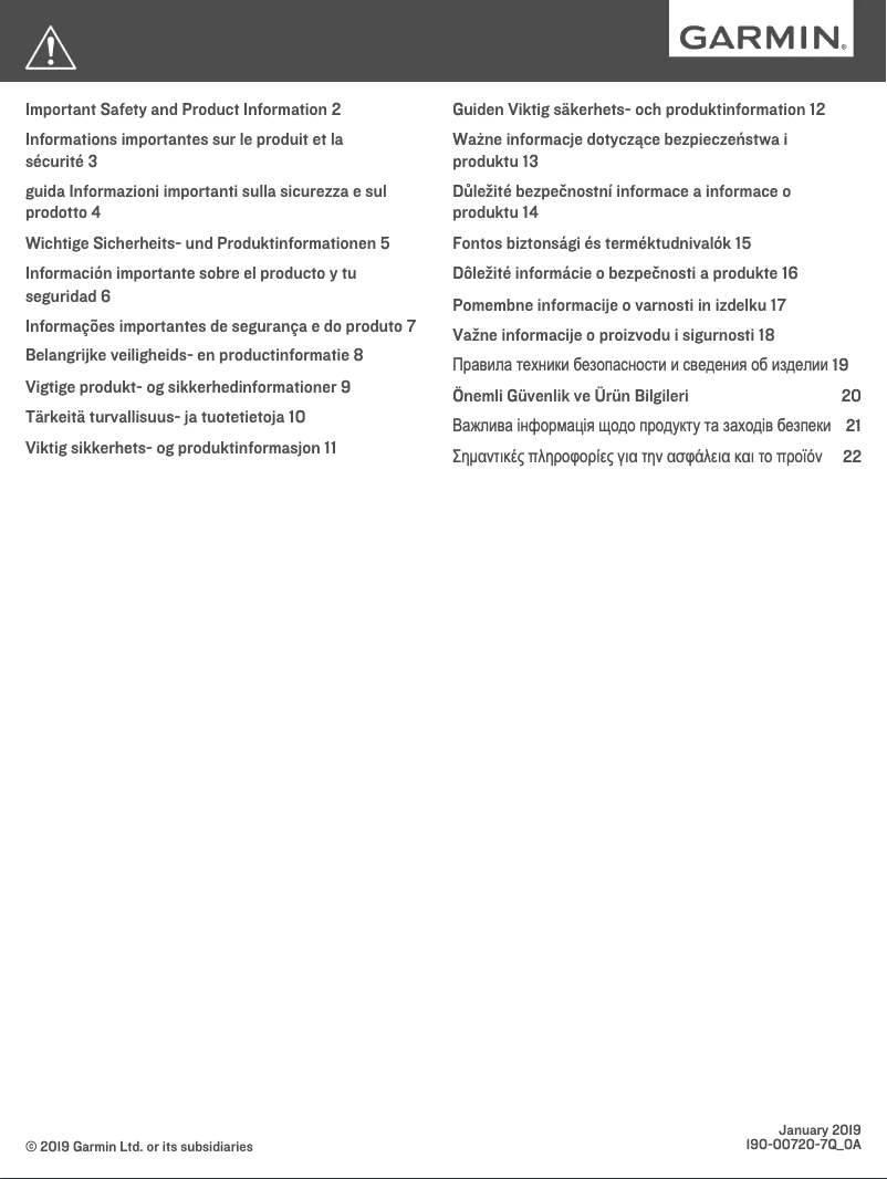 Página 1 del manual Instrucciones de seguridad Garmin nuvi 2557LM