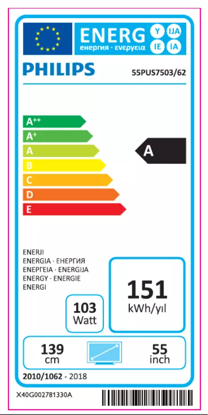 Página 1 del manual Etiqueta energética Philips 55PUS7503
