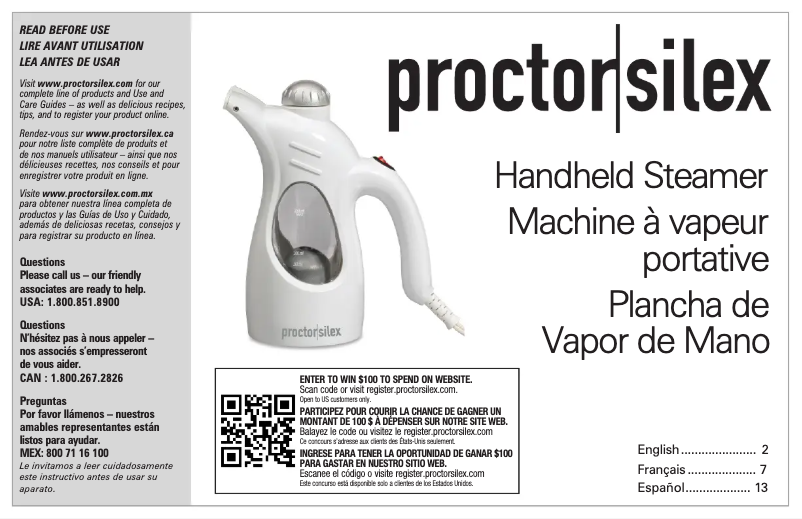 Página 1 del manual Manual de usuario Proctor Silex 11579PS