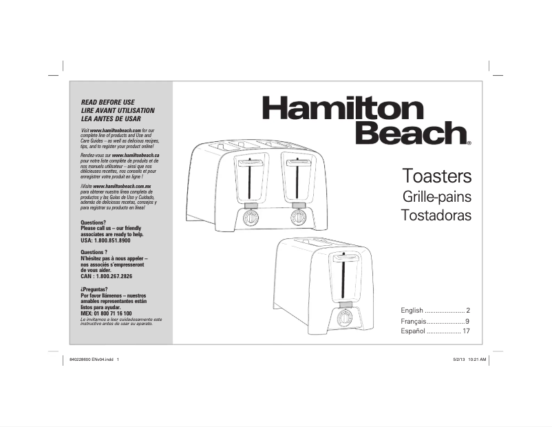 Página 1 del manual Manual de usuario Hamilton Beach Cool-Wall 2 Slice 22614Z