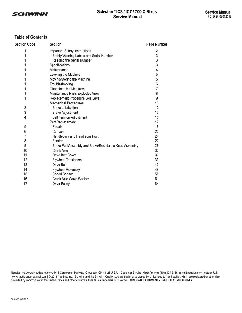 Página 1 del manual Manual de usuario Schwinn 700IC