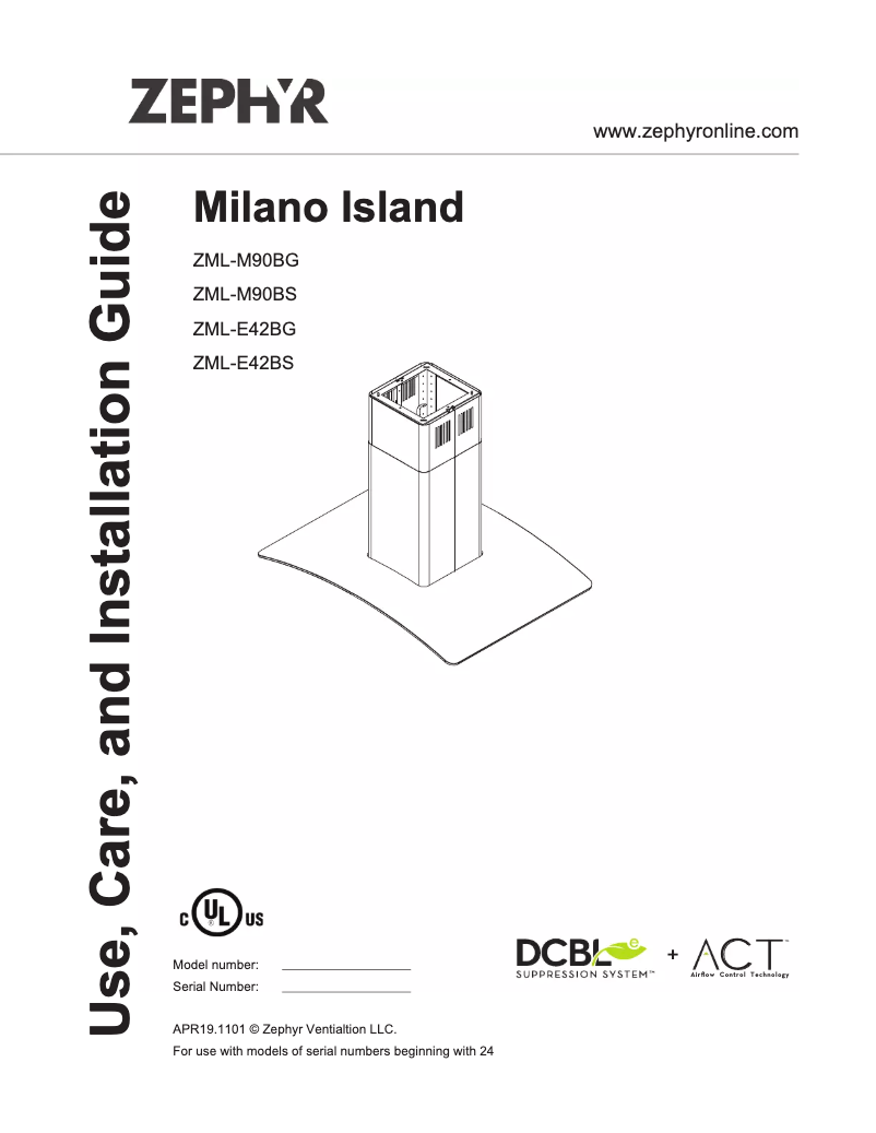 Imagen de la primera página del manual del dispositivo Milano Island ZML-M90BG