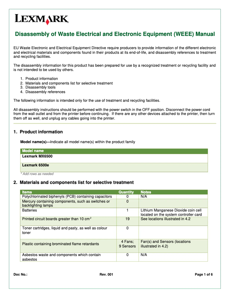 Imagen de la primera página del manual del dispositivo MX6500