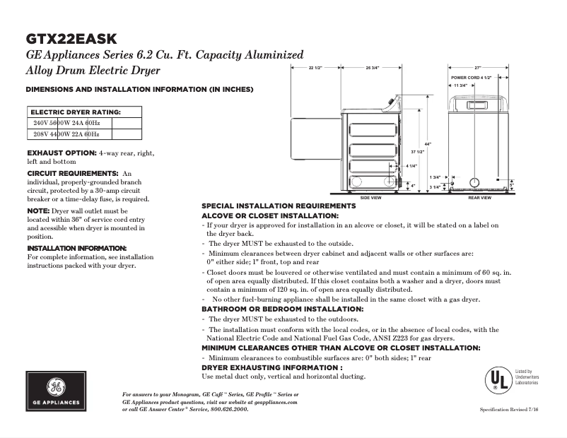 Imagen de la primera página del manual del dispositivo GTX22EASKWW