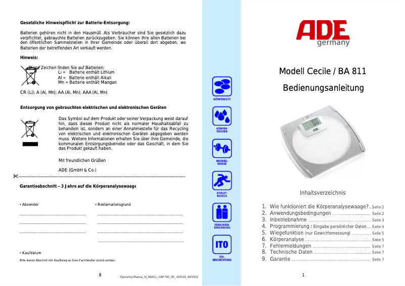Imagen de la primera página del manual del dispositivo Cecile BA 811