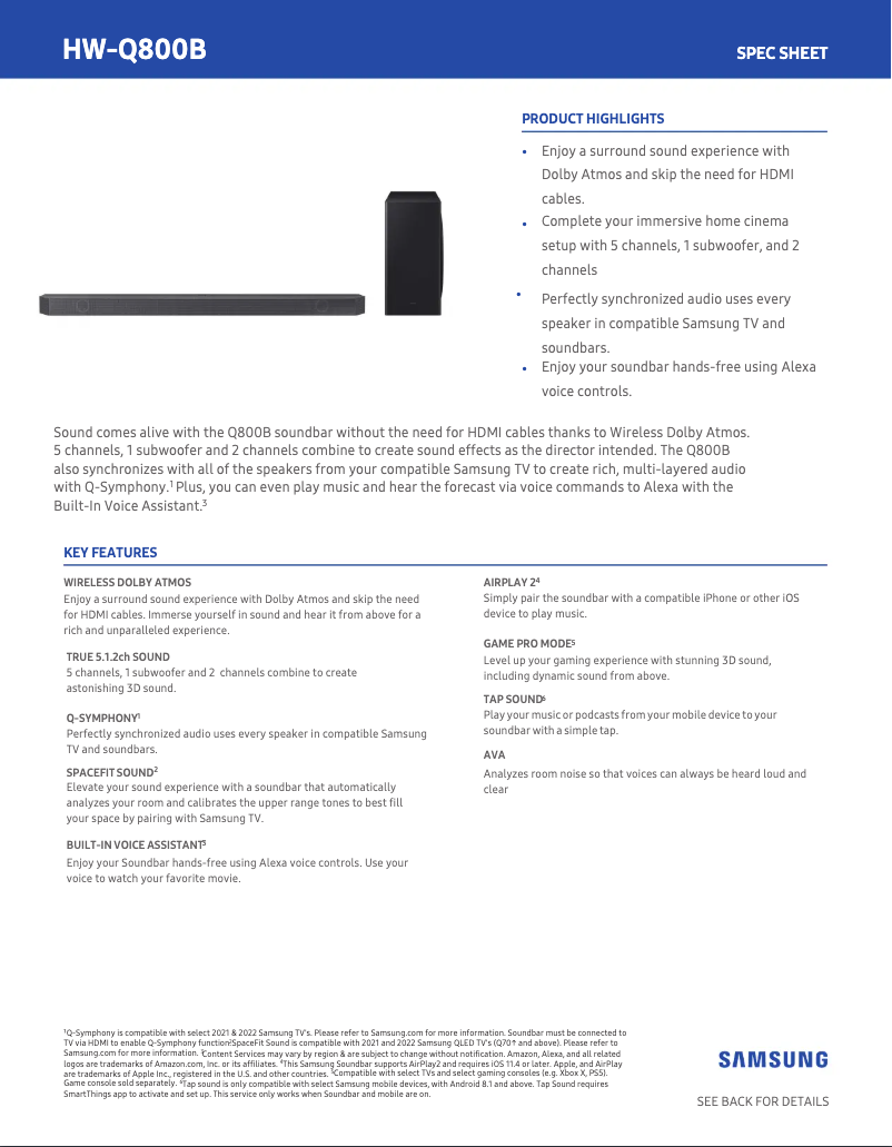 Imagen de la primera página del manual del dispositivo HW-Q800B