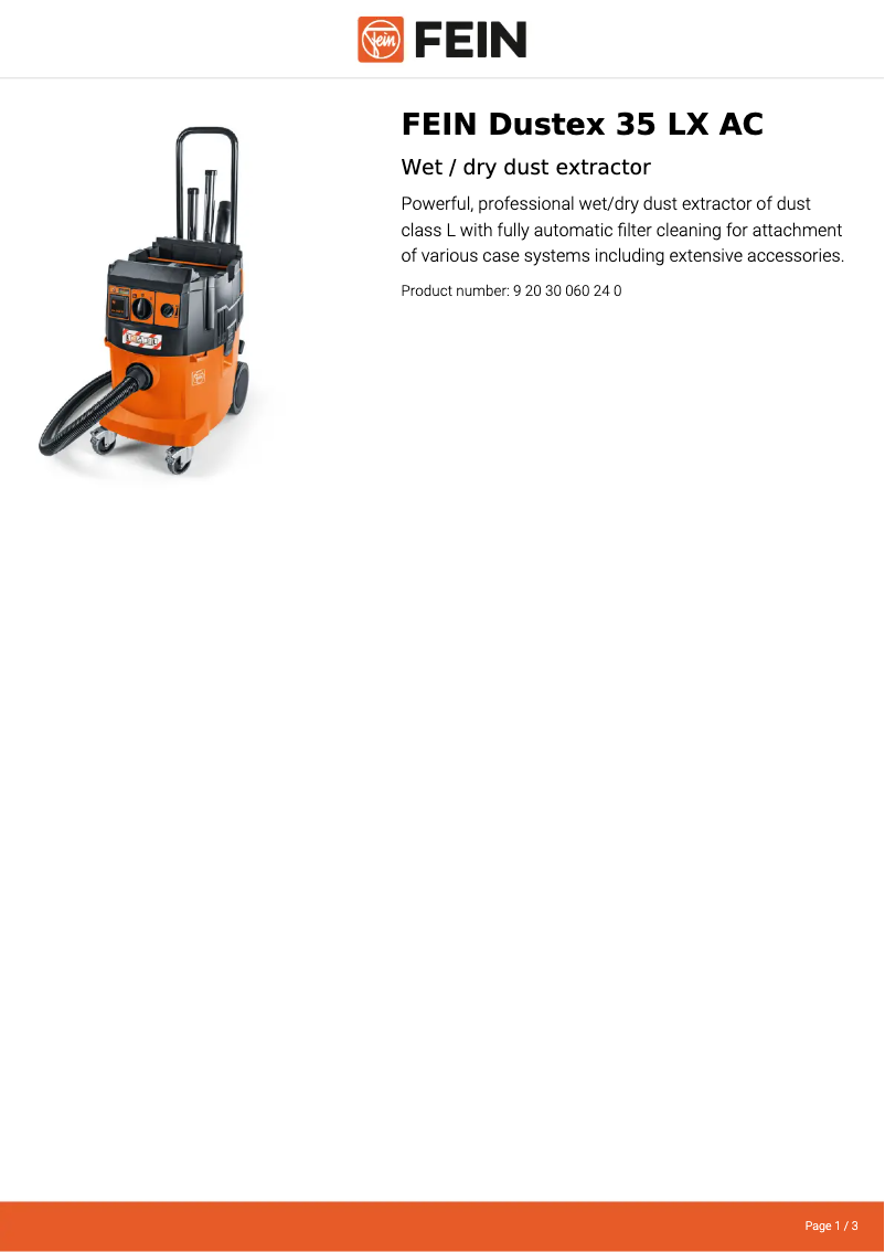 Imagen de la primera página del manual del dispositivo Dustex 35 LX AC