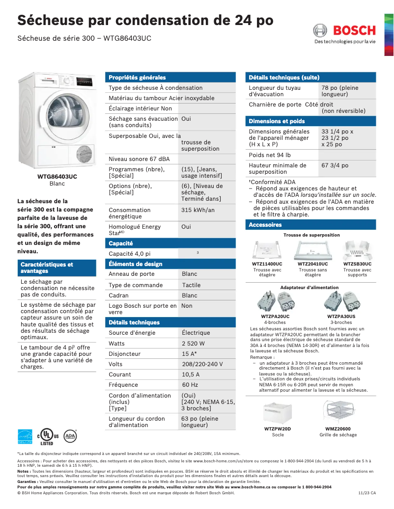 Página 1 del manual Ficha técnica Bosch WTG86403UC