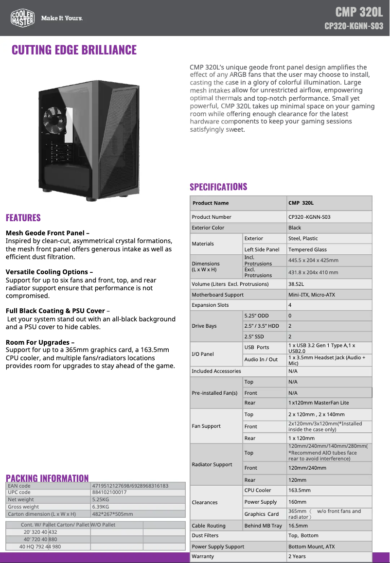 Página 1 del manual Manual de usuario Cooler Master CMP 320L