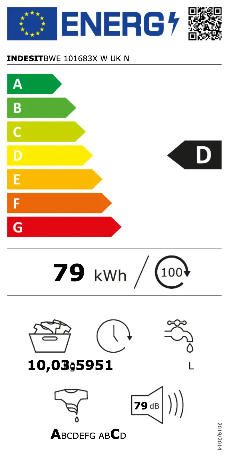 Página 1 del manual Etiqueta energética Indesit BWE 101683X W UK N