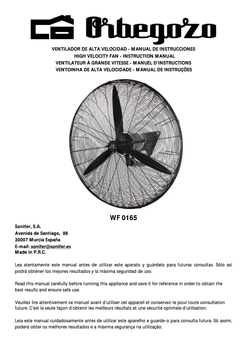 Imagen de la primera página del manual del dispositivo WF 0165