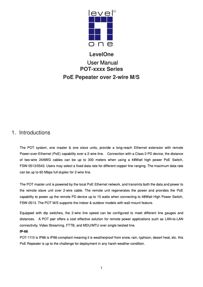 Página nº 1 - Manual de instrucciones LevelOne POT-1110