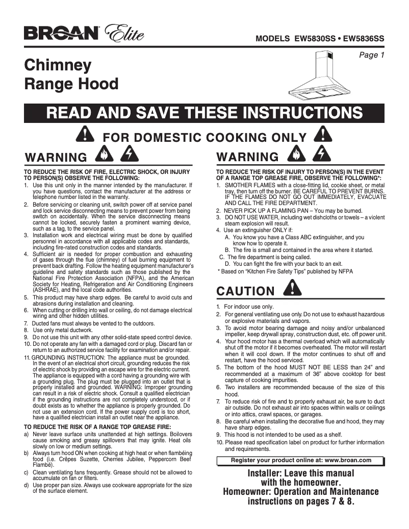 Imagen de la primera página del manual del dispositivo Elite EW5830SS